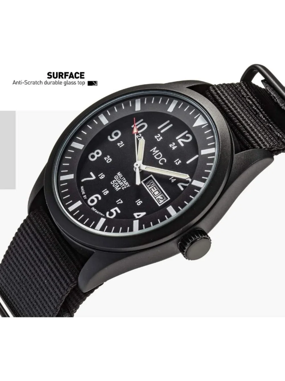 Men's Tactical Military Field Watch - Waterproof, 12/24H Day Date, Outdoor Sport